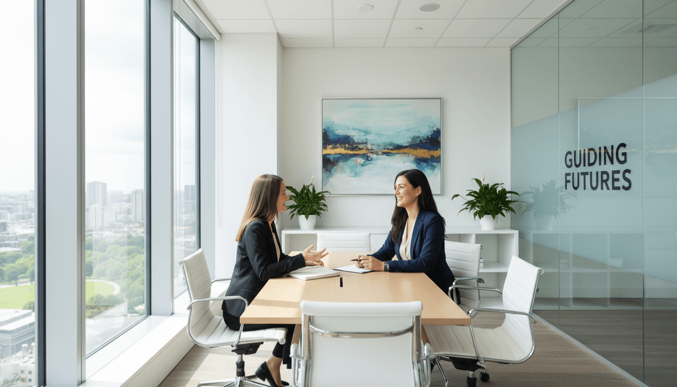 Ernesta Hubbard coaching a client in a bright, professional Detroit office environment