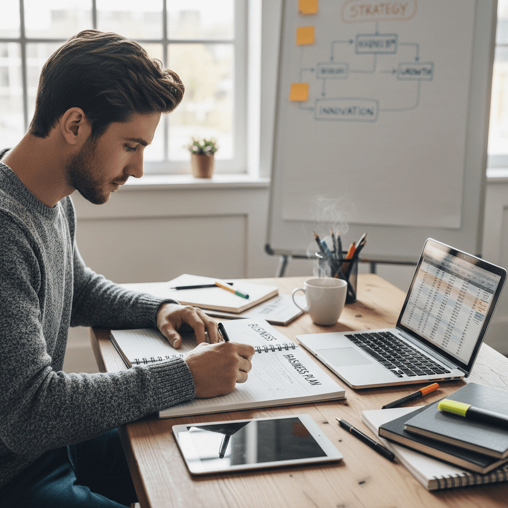 Business owner planning and strategizing for startup