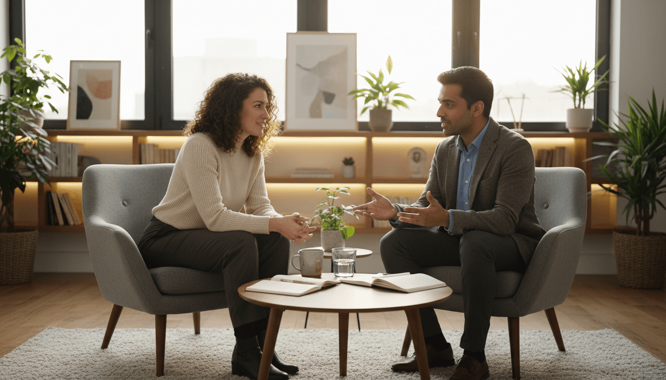 Life coach meeting with client in office